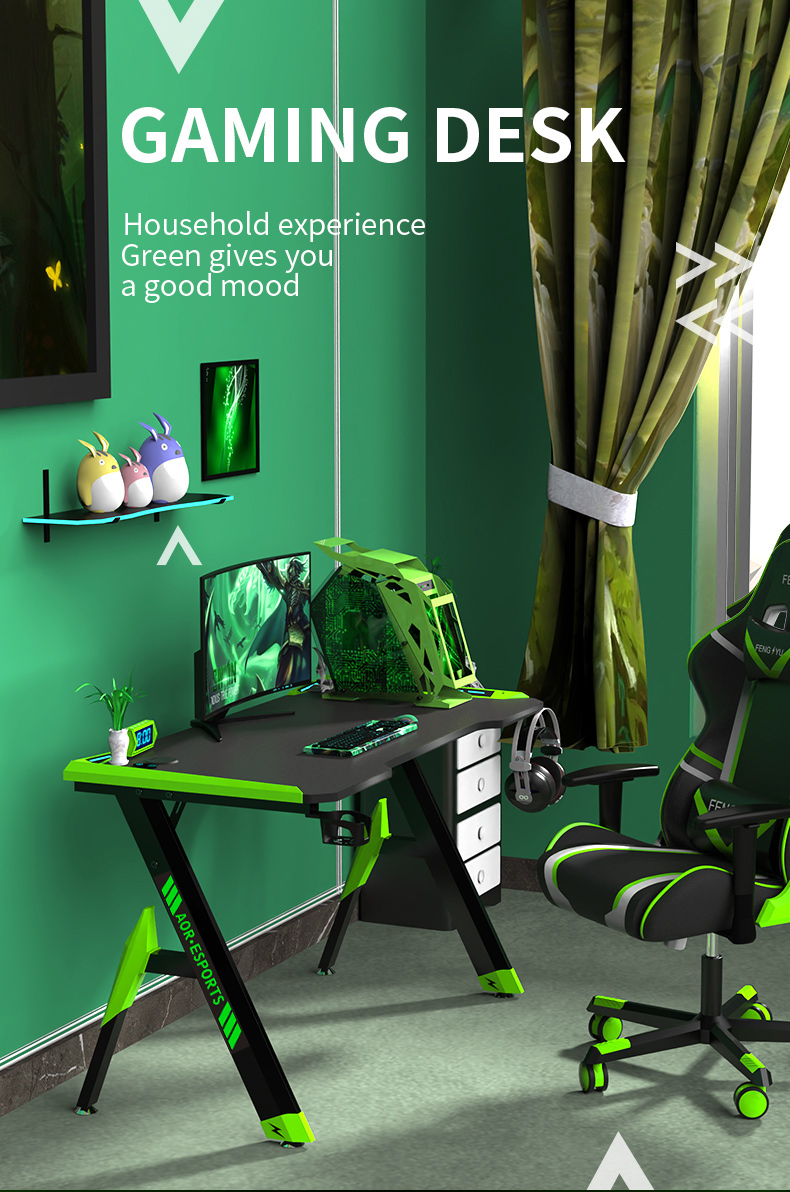 R Shaped Eco-Friendly Integrate Gaming Desk with RGB Light Bureau de jeu intégré écologique en forme de R avec lumière RVB