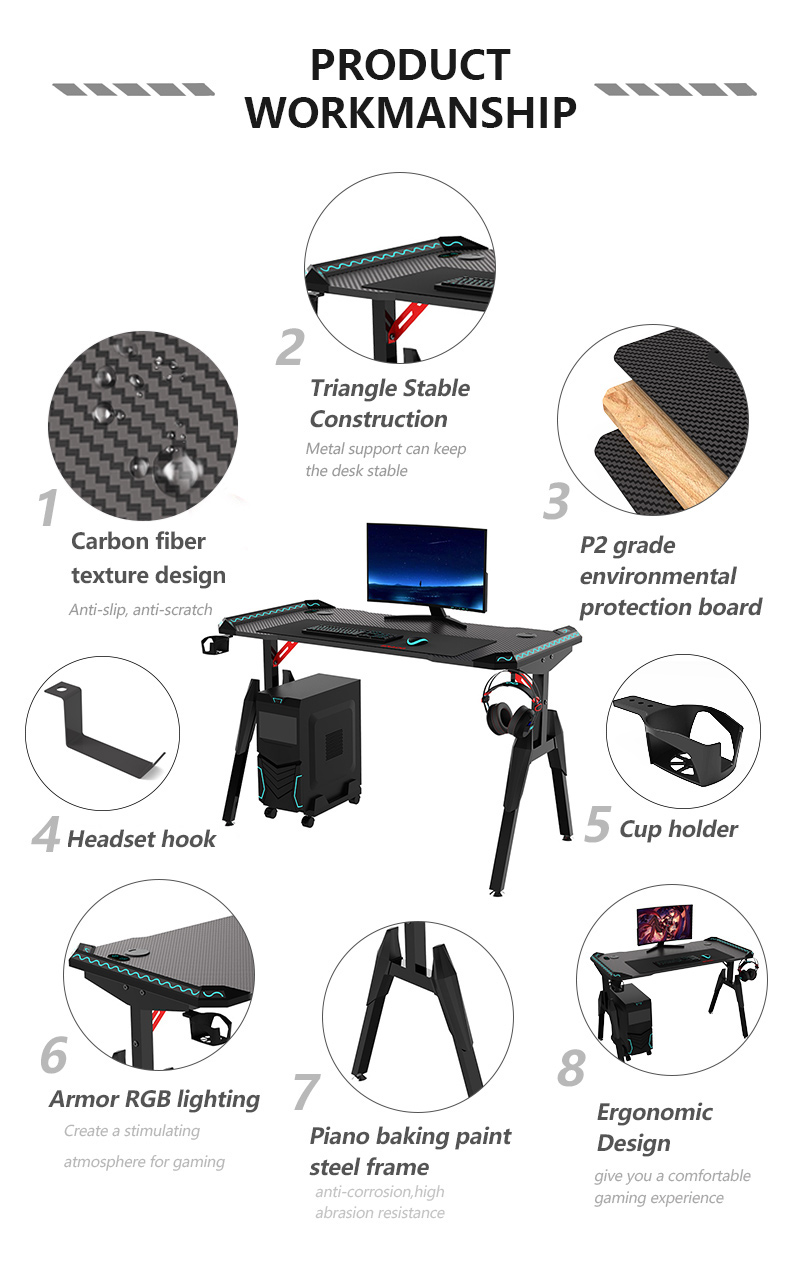 T Shaped Eco-friendly Ergonomic Design Office Gaming Desk T1-C Bureau de jeu de bureau de conception ergonomique et écologique en forme de T T1-C