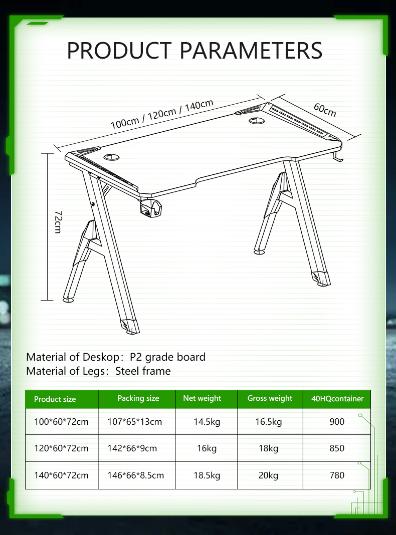 R Shaped Eco-Friendly Integrate Gaming Desk with RGB Light Bureau de jeu intégré écologique en forme de R avec lumière RVB