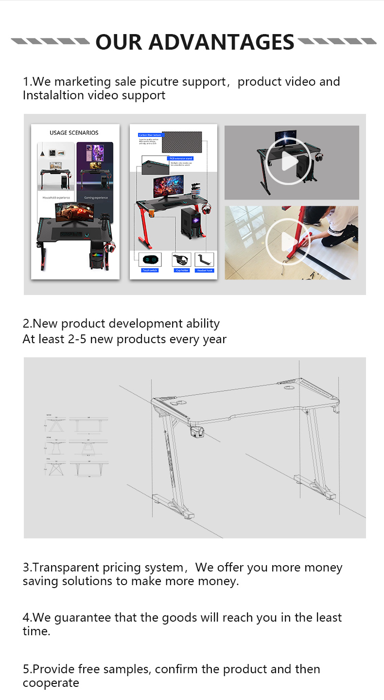 T Shaped Eco-friendly Ergonomic Design Office Gaming Desk T1-C Bureau de jeu de bureau de conception ergonomique et écologique en forme de T T1-C