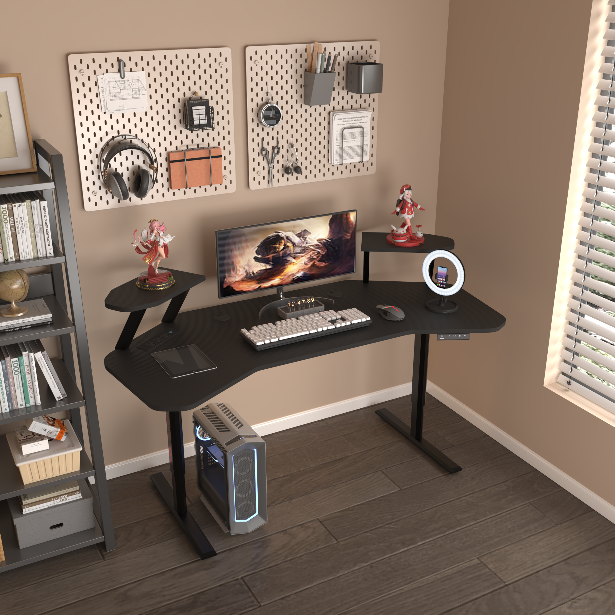 Bureau de bureau électrique à hauteur réglable AOR ESPORTS avec support pour écran