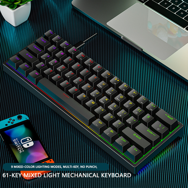 Clavier mécanique filaire de sport électronique clavier mécanique à axe vert clair à 61 touches enfichable