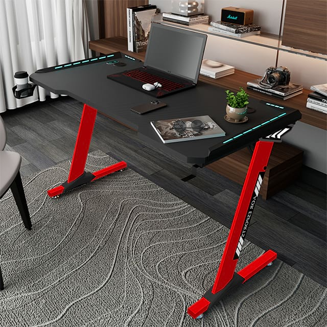 Bureau de jeu en forme de Z, 47 pouces, en panneaux de particules, avec tapis de souris, tables de joueur avec porte-gobelet et crochet pour casque