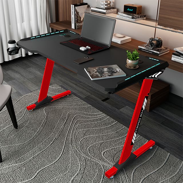 Bureau de jeu en forme de Z, 47 pouces, en panneaux de particules, avec tapis de souris, tables de joueur avec porte-gobelet et crochet pour casque