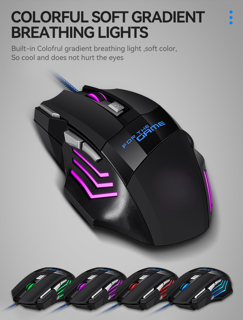 Souris de jeu filaire, 7 boutons, lumi&egrave;re &eacute;blouissante, souris de jeu