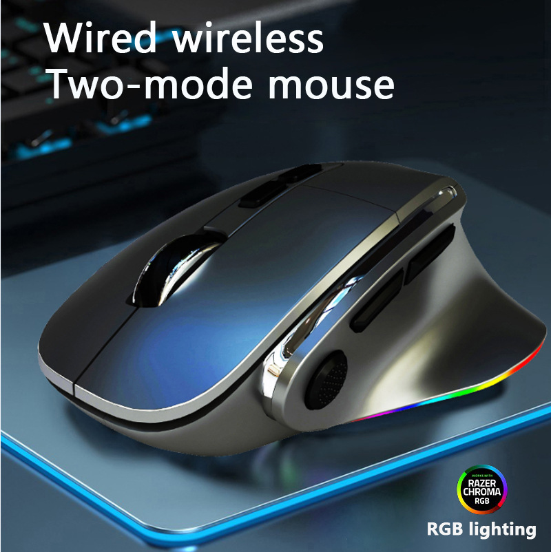 Souris sans fil 2.4g, double mode, filaire, avec lumière cheval, chargement, souris de jeu