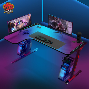 Aor Esports Panneau de particules écologique en forme de L, lumière RVB, 140/160 cm, bureau de jeu L1-7