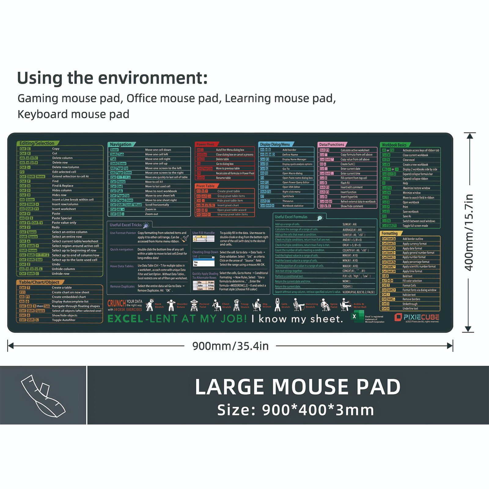 Tapis de souris avec touches de raccourci anglaises complètes, grand tapis de bureau pour ordinateur ip, Europe et états-unis, antidérapant, sale