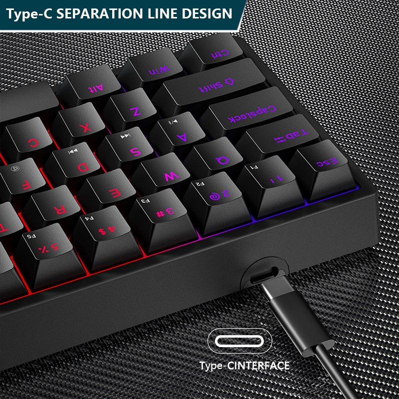 Clavier mécanique filaire de sport électronique clavier mécanique à axe vert clair à 61 touches enfichable
