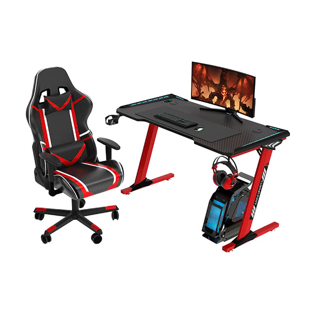 Bureau de jeu en forme de Z, 47 pouces, en panneaux de particules, avec tapis de souris, tables de joueur avec porte-gobelet et crochet pour casque