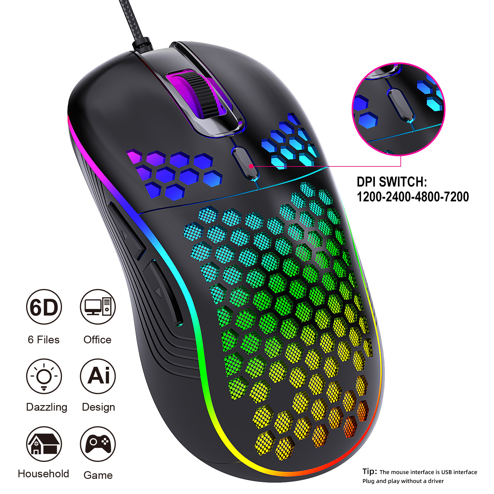 Souris de jeu filaire, trou de souris ajouré, jeu léger, souris esports