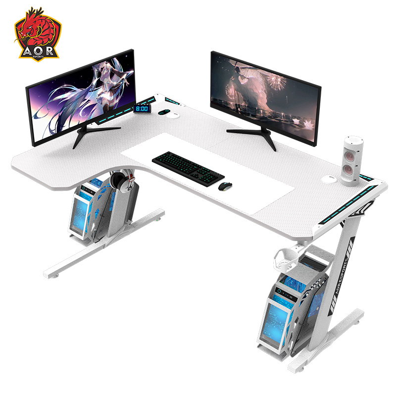 Aor Esports Panneau de particules écologique en forme de L, lumière RVB, 140/160 cm, bureau de jeu L1-7
